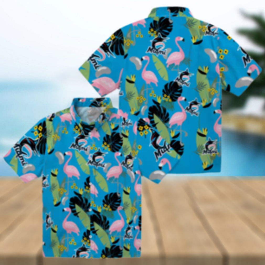 Miami Marlins Floral Hawaiian Shirt Blue Flamingo Summer Game Day Outfit Miami Marlins Floral Hawaiian Shirt Blue Flamingo Summer Game Day Outfit