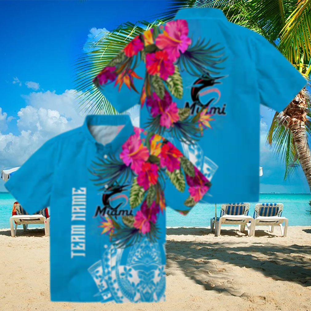Miami Marlins Hawaiian Button Up Shirt Floral Polynesian Aloha Style for Summer Miami Marlins Hawaiian Button Up Shirt Floral Polynesian Aloha Style for Summer