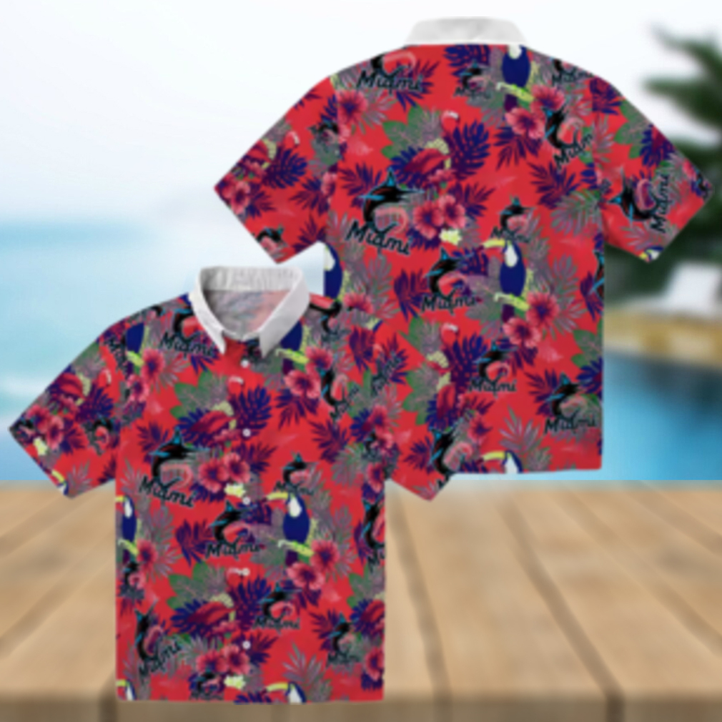 Miami Marlins Hawaiian Shirt for Baseball Fans Toucan Floral Print Miami Marlins Hawaiian Shirt for Baseball Fans Toucan Floral Print