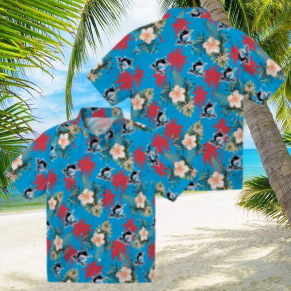 Miami Marlins Hawaiian Shirt for Men   Blue Palm Tree Flower Design, Perfect for Summer BBQ