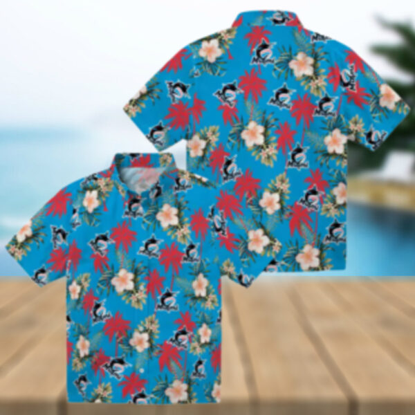 Miami Marlins Hawaiian Shirt for Men   Blue Palm Tree Flower Design, Perfect for Summer BBQ