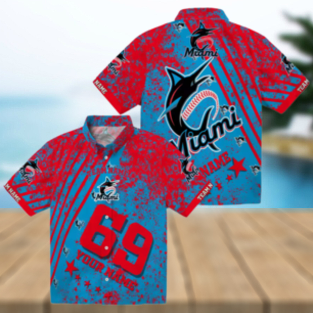 Miami Marlins Star Stripes Hawaiian Shirt for Men Tropical MLB Beachwear & Game Day Outfit Miami Marlins Star Stripes Hawaiian Shirt for Men Tropical MLB Beachwear & Game Day Outfit