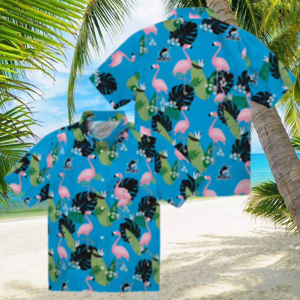 Miami Marlins Summer Aloha Shirt Blue Flamingo Leaf Vacation Style Miami Marlins Summer Aloha Shirt Blue Flamingo Leaf Vacation Style