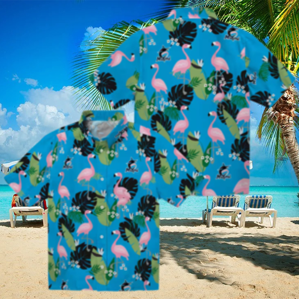 Miami Marlins Summer Aloha Shirt Blue Flamingo Leaf Vacation Style Miami Marlins Summer Aloha Shirt Blue Flamingo Leaf Vacation Style