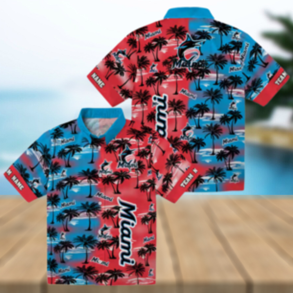 Miami Marlins Tropical Aloha Hawaiian Shirt Palm Silhouette Summer Fan Gift Miami Marlins Tropical Aloha Hawaiian Shirt Palm Silhouette Summer Fan Gift