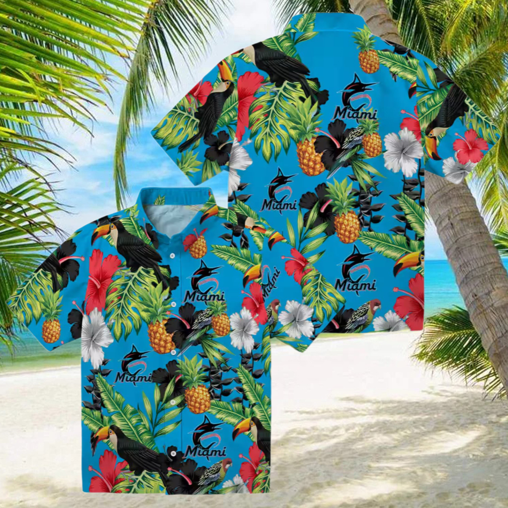 Miami Marlins Tropical Button Up Shirt Toucan & Pineapple Aloha Style for Summer Trips Miami Marlins Tropical Button Up Shirt Toucan & Pineapple Aloha Style for Summer Trips