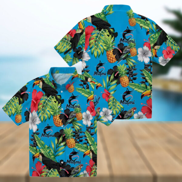 Miami Marlins Tropical Button Up Shirt   Toucan & Pineapple Aloha Style for Summer Trips