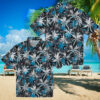 Miami Marlins Tropical Hawaiian Shirt   Palm Pattern Blue Black Shirt for Men