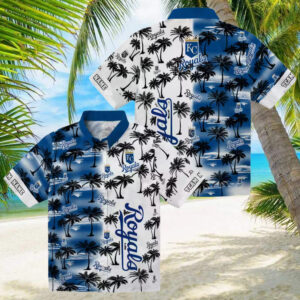 Kansas City Royals Summer Theme Hawaiian Shirt Tropical Blue Palm Silhouettes Design