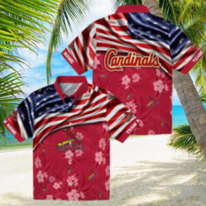 MLB St. Louis Cardinals Floral Hawaiian Shirt Red Hibiscus & American Flag Style