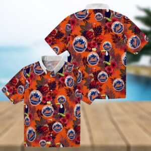 Trendy New York Mets Aloha Hawaiian Shirt Tropical Floral Toucan Blue & Red Design