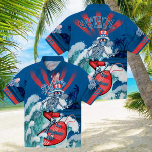 Personalized Dodgers Surfing Skeleton Hawaiian Shirt   Ideal Summer MLB Fan Outfit
