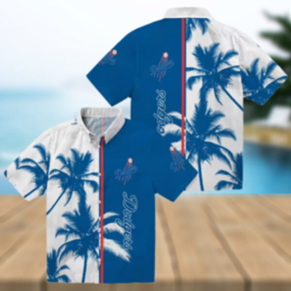 Official Los Angeles Dodgers Tropical Shirt   Blue & White Palm Tree Design