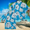 Official Miami Marlins Tropical Aloha Hawaiian Shirt   Blue & White Hibiscus Beachwear