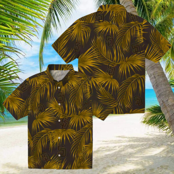 Padres Leafy Palms Brown Hawaiian Shirt   Official MLB San Diego Fan Shirt for Summer Vibes