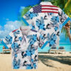 Patriotic Miami Marlins Hawaiian Shirt   Blue & White Hibiscus Floral Print for Summer