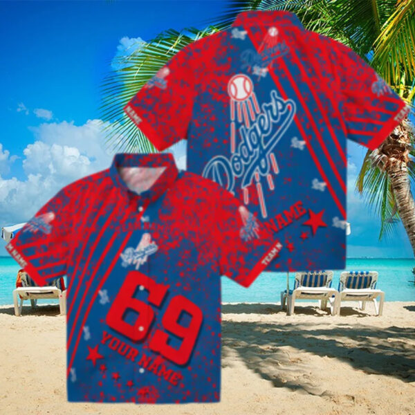 Personalized Dodgers Hawaiian Shirt   Blue Aloha Floral MLB Apparel for Men & Women