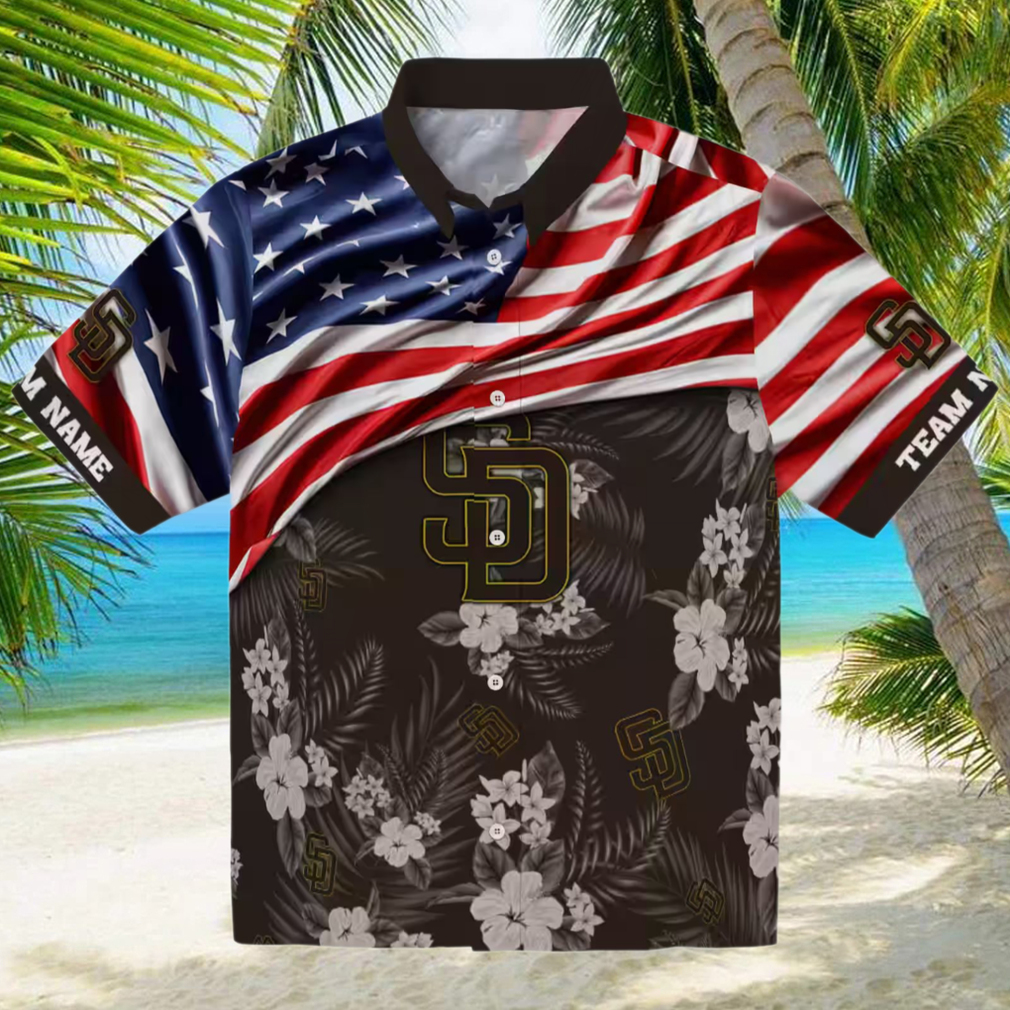 Personalized San Diego Padres Hawaiian Shirt USA Flag Hibiscus Print Personalized San Diego Padres Hawaiian Shirt USA Flag Hibiscus Print