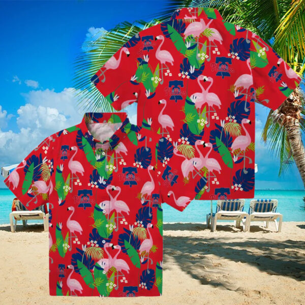Philadelphia Phillies Flamingo Foliage Hawaiian Shirt   Blue & Green Tropical MLB Shirt for Men