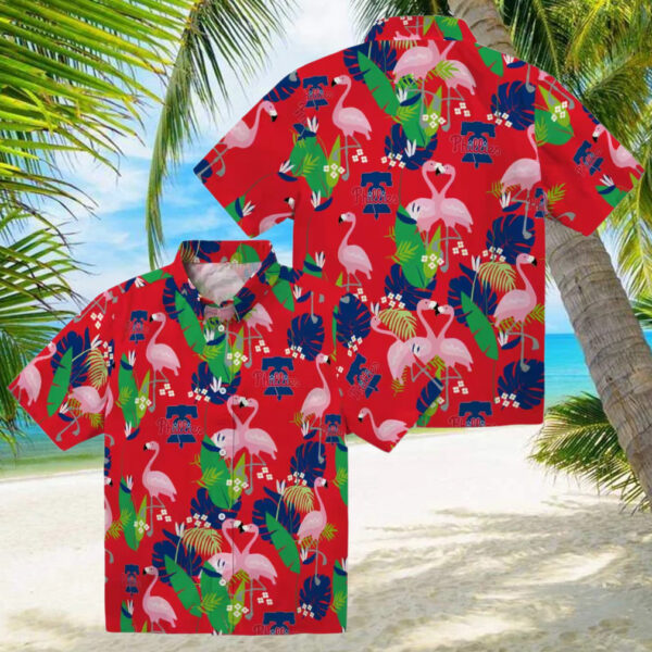 Philadelphia Phillies Flamingo Foliage Hawaiian Shirt   Blue & Green Tropical MLB Shirt for Men