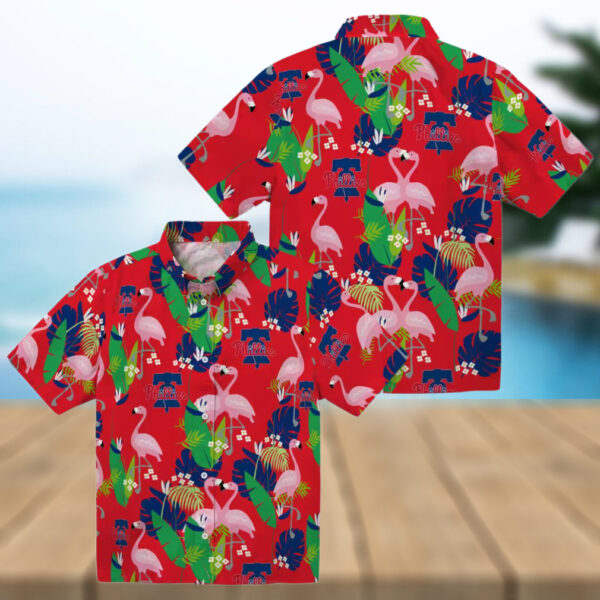 Philadelphia Phillies Flamingo Foliage Hawaiian Shirt   Blue & Green Tropical MLB Shirt for Men