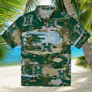 Hawaii Rainbow Warriors Palm Horizon Green Hawaiian Shirt