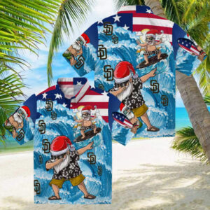 San Diego Padres Surfing Santa Blue Hawaiian Shirt   Tropical MLB Team Shirt for Fans