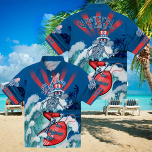 Personalized Dodgers Surfing Skeleton Hawaiian Shirt   Ideal Summer MLB Fan Outfit