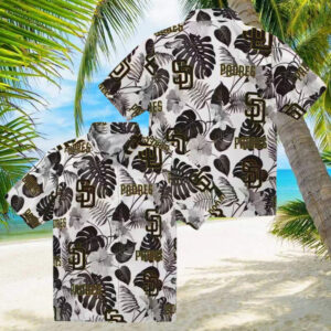 San Diego Padres Tropical Plants Hawaiian Shirt Brown & White MLB Fan Apparel