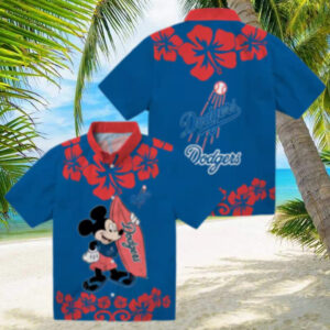 MLB Dodgers Tropical Aloha Short Sleeve Shirt Mickey Mouse Beach Print for Men & Women