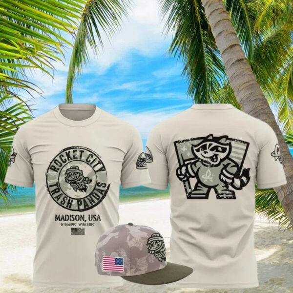 Rocket City Trash Pandas 2025 Armed Forces Limited Edition T Shirt Baseball Player Gift Ideas