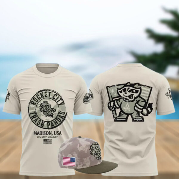 Rocket City Trash Pandas 2025 Armed Forces Limited Edition T Shirt Baseball Player Gift Ideas