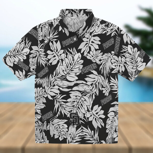 San Diego Padres Black Hawaiian Shirt with Monstera Leaf Pattern   Perfect for Summer Vacations