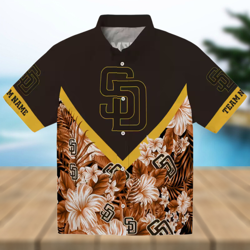 San Diego Padres Fan Hawaiian Shirt Brown Chevron Summer Beach Wear San Diego Padres Fan Hawaiian Shirt Brown Chevron Summer Beach Wear