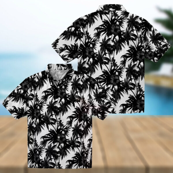 San Diego Padres Palm Motifs Black White Hawaiian Shirt   MLB Fan Summer Beach Apparel