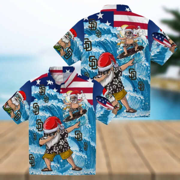 San Diego Padres Surfing Santa Blue Hawaiian Shirt   Tropical MLB Team Shirt for Fans