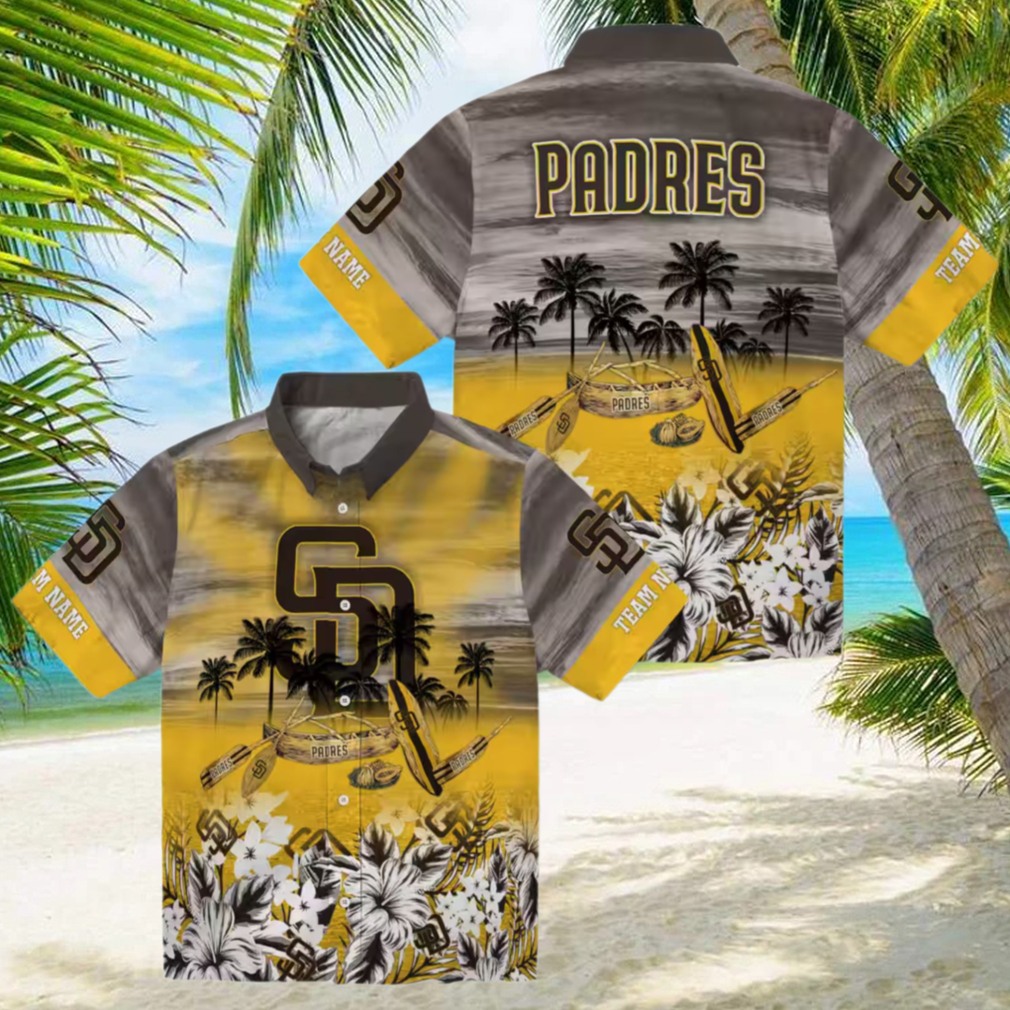 San Diego Padres Tropical Canoe Casual Shirt Brown Hawaiian Shirt for Game Day San Diego Padres Tropical Canoe Casual Shirt Brown Hawaiian Shirt for Game Day