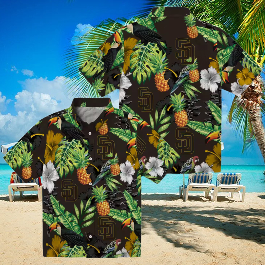 San Diego Padres Tropical Hibiscus Pineapple Hawaiian Shirt Brown & Green MLB Fan Apparel San Diego Padres Tropical Hibiscus Pineapple Hawaiian Shirt Brown & Green MLB Fan Apparel