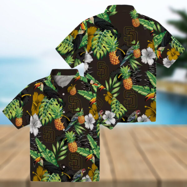 San Diego Padres Tropical Hibiscus Pineapple Hawaiian Shirt   Brown & Green MLB Fan Apparel