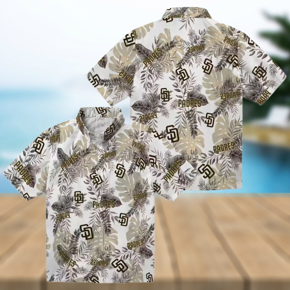 San Diego Padres Tropical Leaves White Hawaiian Shirt MLB Fan Apparel for Vacation San Diego Padres Tropical Leaves White Hawaiian Shirt MLB Fan Apparel for Vacation