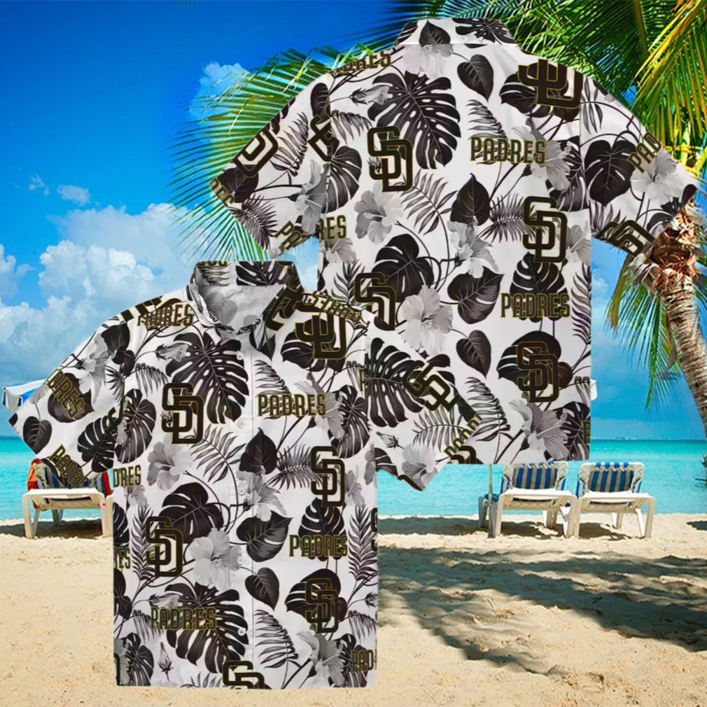 San Diego Padres Tropical Plants Hawaiian Shirt Brown & White MLB Fan Apparel San Diego Padres Tropical Plants Hawaiian Shirt Brown & White MLB Fan Apparel