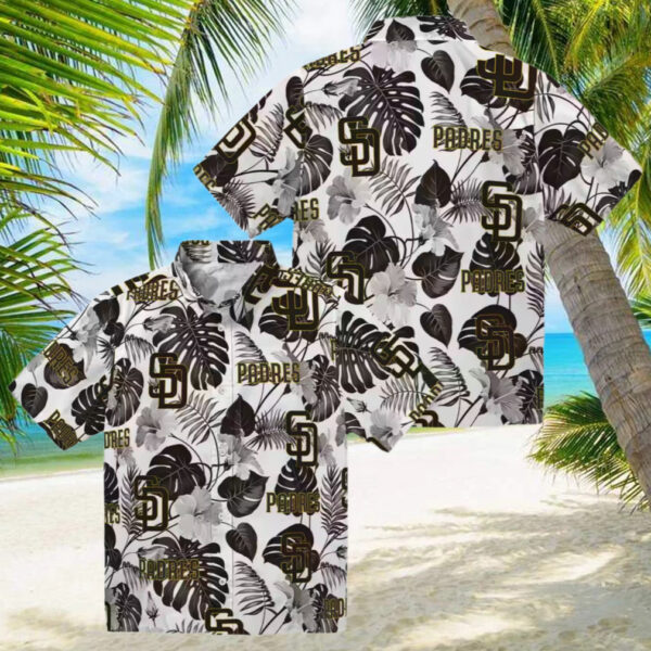 San Diego Padres Tropical Plants Hawaiian Shirt   Brown & White MLB Fan Apparel