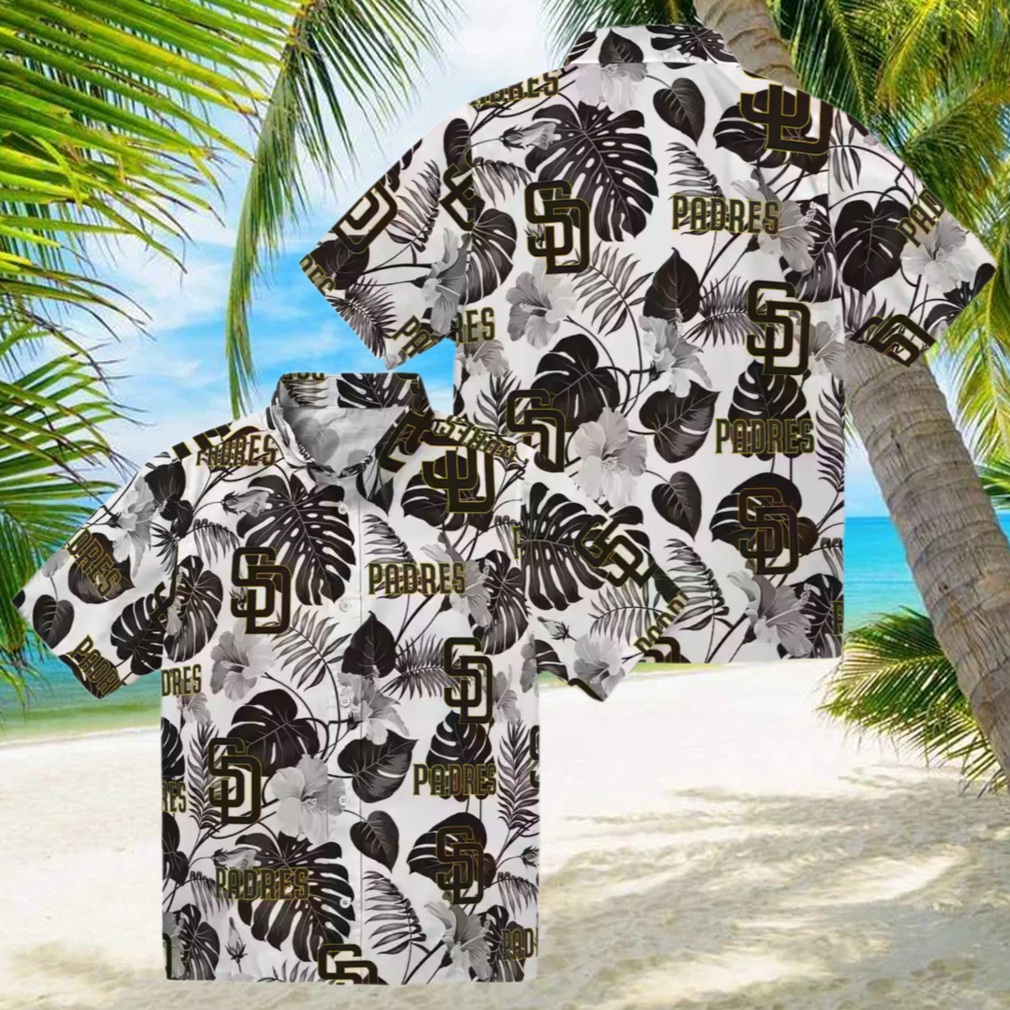San Diego Padres Tropical Plants Hawaiian Shirt Brown & White MLB Fan Apparel San Diego Padres Tropical Plants Hawaiian Shirt Brown & White MLB Fan Apparel