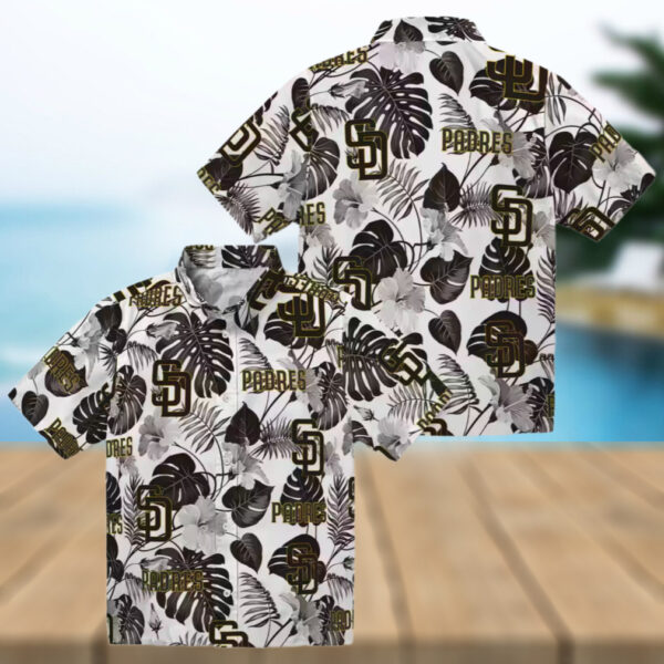 San Diego Padres Tropical Plants Hawaiian Shirt   Brown & White MLB Fan Apparel