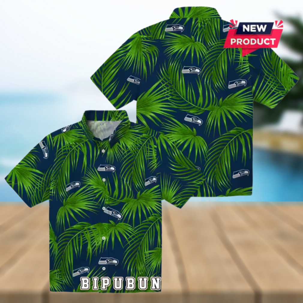 Seattle Seahawks Leafy Palms Hawaiian Shirt Seattle Seahawks Leafy Palms Hawaiian Shirt