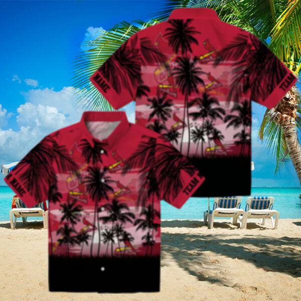 St. Louis Cardinals Sunset Scene Hawaiian Shirt   Custom MLB Fan Shirt in Red & Black
