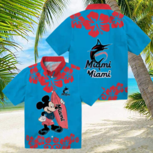 Surfing Mickey Miami Marlins Tropical Hawaiian Shirt for Men, MLB Fan Gift