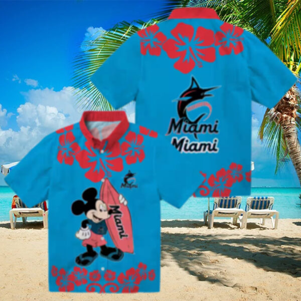 Surfing Mickey Miami Marlins Tropical Hawaiian Shirt for Men, MLB Fan Gift