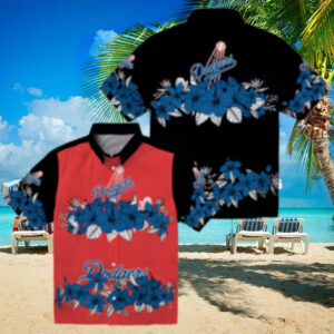 Los Angeles Dodgers Summer Hawaiian Shirt   Tropical Hibiscus MLB Fan Button Up for Men