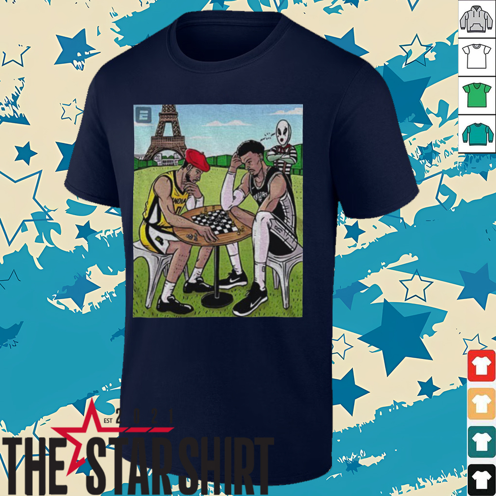 Tyrese Haliburton vs. Victor Wembanyama NBA Basketball playing chess cartoon shirt Tyrese Haliburton vs. Victor Wembanyama NBA Basketball playing chess cartoon shirt